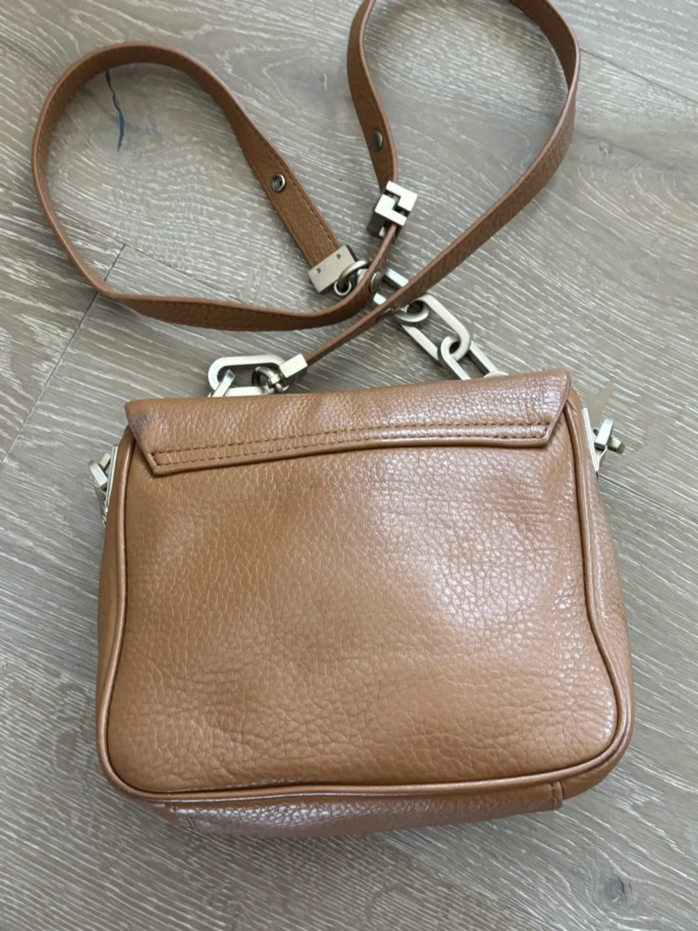 DKNY Tan Pebbled Leather Crossbody with Chain-Detail Strap - Picture 3 of 10